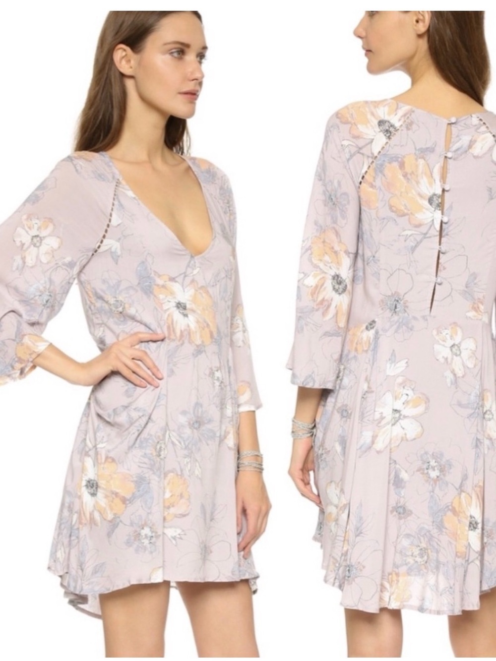 Free People Eyes On You Floral Tunic Dress Size 4 Boho Handkerchief Hem Pockets